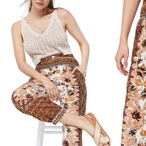 Anthropologie Linen Blend Floral Printed Boho High Waist Joggers Size 6